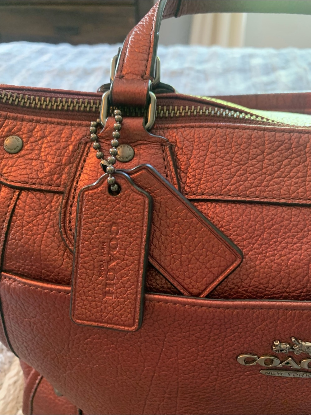 Coach Mickie Leather Grain Satchel Metallic Cherry, Excellent Condition - Picture 4 of 9